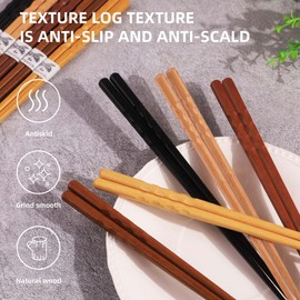 MFJUNS 10-Pairs Set of Wooden Chopstick - Reusable Chopsticks and Minimalism Japanese Chopsticks Non-slip Design 8.8 Inch / 22.5 cm Gift Set