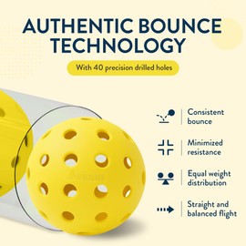 Pickleball Ball Set | Professional USAPA Approved for Sanctioned Tournament Play | 40 Holes & Specifically Designed for Outdoor Courts | Yellow, 12 Pack