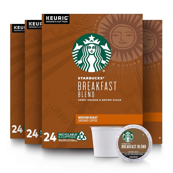 Starbucks Medium Roast K-Cup Coffee Pods — Breakfast Blend for Keurig Brewers — 4 boxes (96 pods total)