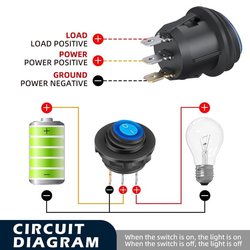 Waterproof Round Rocker Switch, Waterproof Toggle Switch, 6 Pack Toggle