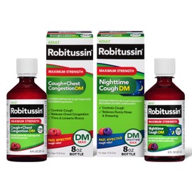 Robitussin DM Max Cough Plus Chest Congestion and Robitussin Maximum Strength Nighttime Cough DM, Adult Formulas - 2 x 8 Fl Oz Bottles