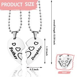 Father Daughter Necklace Gifts for 2 Heart Matching Necklaces Set for Daughters Dad Father's Day Gifts for Men Fathers Long Distance Relationship Gift for Step Daughter Graduation Gift for Women