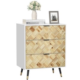 Giluta 3 Drawers Rattan Nightstand, Large Storage Bedside Table, Boho Night Stand, Easy Assembly Mid-Century Side Table for Bedroom