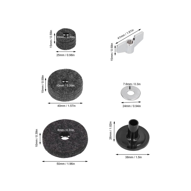 23Pcs Cymbal Felts Sets Stent Tube Clutch Wing Nuts Washer