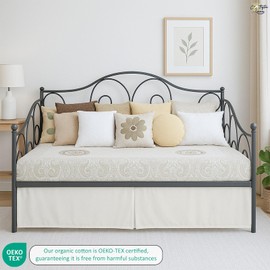 Cottington Lane Luxury Box Pleated Bed Skirt with Split Corners for Daybeds, Three Side Coverage Premium Brushed Microfiber Ivory Tailored Daybed Skirt Twin 18 Inches Drop, Classic Platform Fit