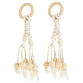 OKUMEYR 2Pcs Macrame Banana Hanger Set Rope Hanging Hooks with Beads for Kitchen Fruit Display Under Cabinet Decorative Storage Ripens Bananas Holder