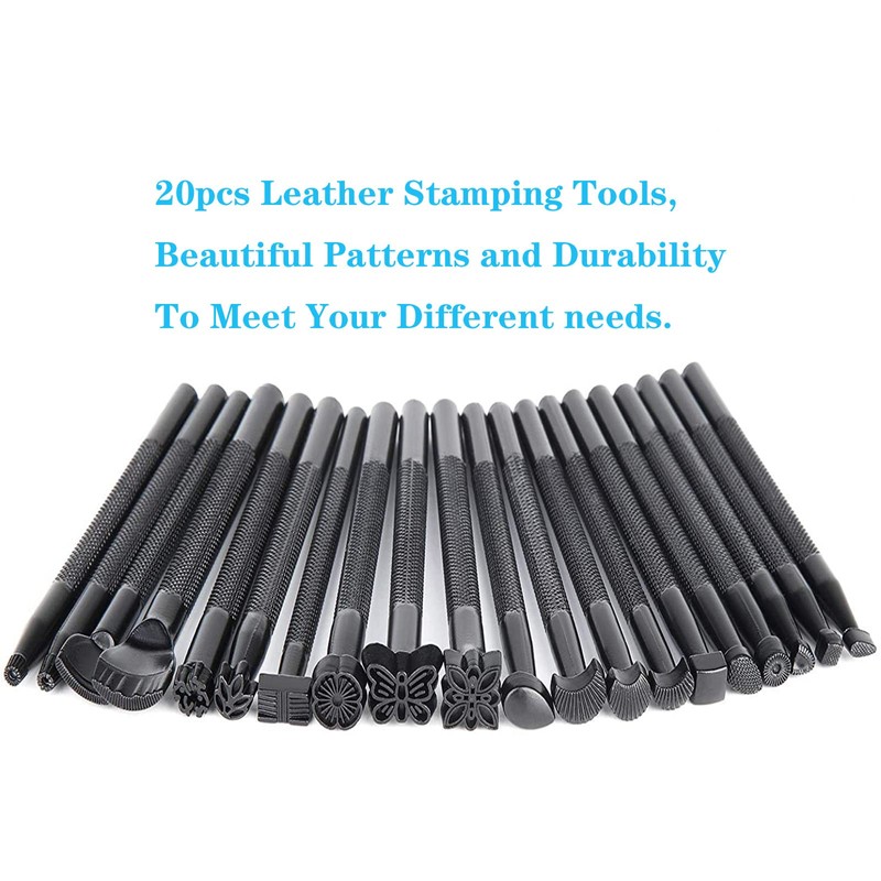 yuentoen 20 Pieces Leather Punching Tool Set, Leather Embossing Stamp,