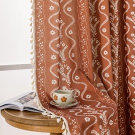 TIVNICO Vintage Bohemian Pattern Curtains 96 Inch 2 Panels,Beige and Terracotta Floral Print Boho Drapes Ceiling to Floor Length Hippie Window Panel autuman Curtains for Living Room,Burnt Orange