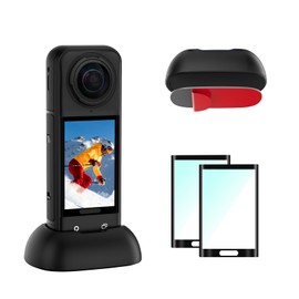 Insta 360 X5 Silicone Base + 2 Pack Screen Protector Accessories Kit, X4 Silicone Non-Slip Desktop Mount Car Stand with Tempered Glass Screen Protector Film for Insta360 X5 X4 Protective Bundle