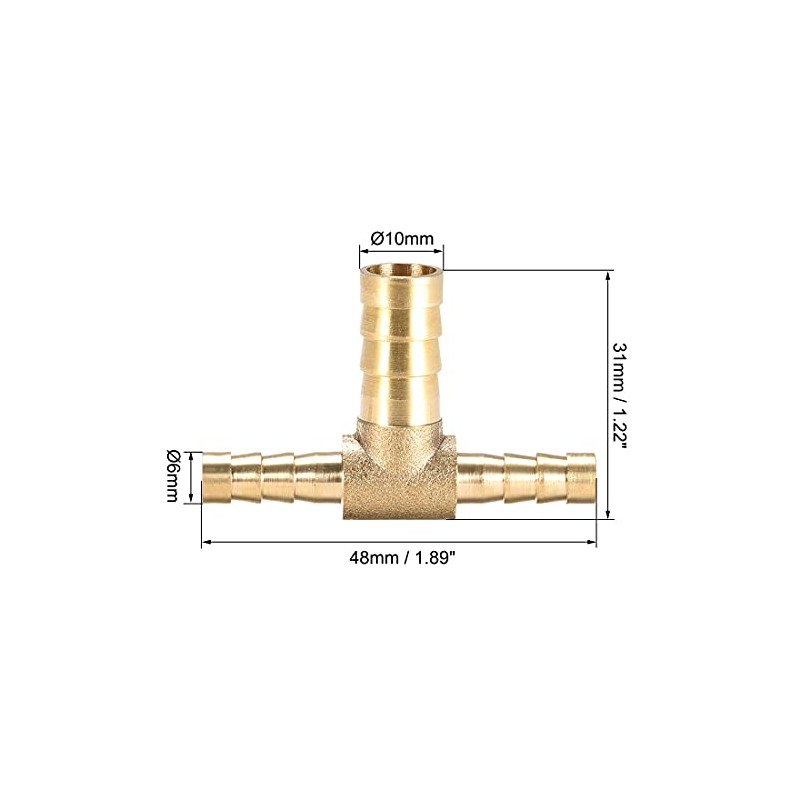 sourcing map 6x10x6mm Brass Hose Reducer Barb Fitting Tee T-Shaped