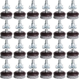 Anwenk Furniture Levelers Adjustable Furniture Feet Leveling Table Chair Levelers T-Nut Leg Levelers with High-Density Felt, 1/4-20x1" Threaded Shank T-Nuts,24 Pack