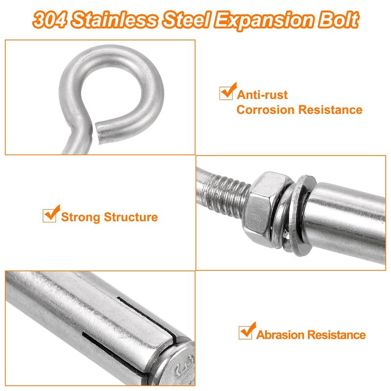sourcing map 10Pcs M6 304 Stainless Steel Expansion Eyebolt, Closed