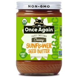 Once Again Organic Creamy Sunflower Butter, 16oz - Lightly Salted & Sweetened - Peanut Free, USDA Organic, Gluten Free Certified, Vegan, Kosher - Glass Jar