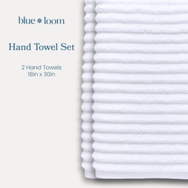 Blue Loom Ribbed Hand Towels Set, 100% Cotton 600GSM, Soft Absorbent Durable Quick Drying 2 Hand Towels for Bathroom - Mason Set of 2 (18" x 30" inch) (White, Hand Towels)