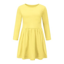 HowJoJo Big Girls Yellow Long Sleeve Dress Casual Cotton Swing Dresses Solid Color Size 10/8-10