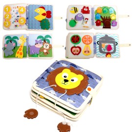 Auped Montessori Stoffbuch ab 1 Monat - 5 Jahre | 3D Filzbuch für Babys & Kleinkinder | Weiches Lernspielzeug zur Frühförderung Jungen & Mädchen (Löwe)