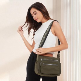 KALIDI FANCY FOREST Shoulder Bag, Large Capacity, 10 Pockets, Crossbody Bag, Shoulder Bag, Multifunctional, Nylon, Waterproof, Lightweight, Diaper Bag, Women's, Men's, School, Commute, 6 Zippered