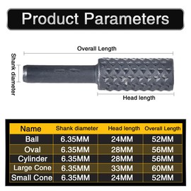 HOHXEN Carbide Burr Set of 5 1/4 Inch - 6.35 mm 45# Steel Shank Rasp Set with for Wood DIY Engraving Drill & Grinding Marble & Jade & Non-Metallic Materials