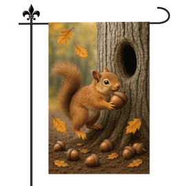 Fall Garden Flag, 18x12 Inch Cute Squirrel Yard Flag for Outdoor Autumn Decor Double-Sided Seasonal Garden Flags for Outside Porch Lawn Backyard Decoration