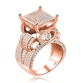 Rose Gold Plated Micropave CZ Cluster Iced Out Lab Simulated Diamond Womens Bling Square Ring (Rose Gold, Size 9)