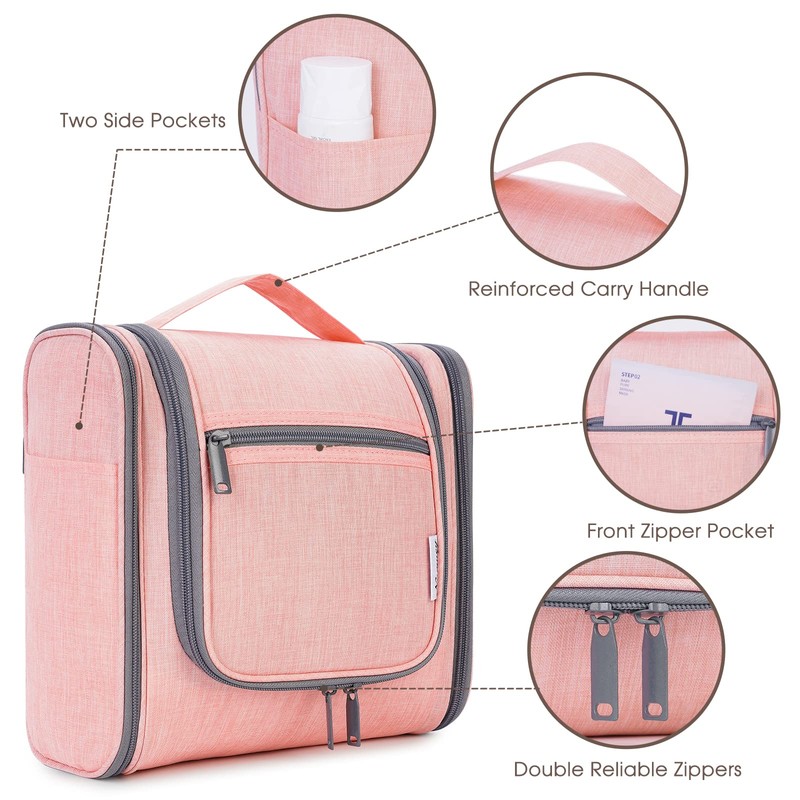 Travel toiletry bag for hanging, Pink (Large)