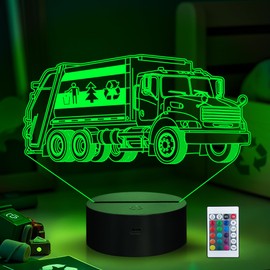 Ammonite Garbage Truck Night Light, Trash Truck 3D lamp 16 Color Changing with Remote Control and Timer, Room Decor Lights Birthday Xmas Gifts for Kids Boys Girls