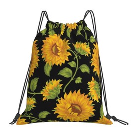 Richugui Black Drawstring Bags Sunflower Drawstring Backpack Sports Gym Bag For Women Men Backpacks Swim Bag For Beach