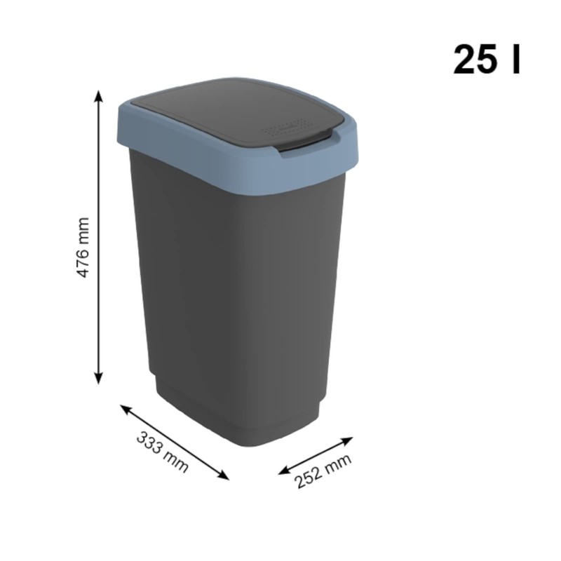 Rotho Twist Bin 25 L with Lid, Plastic, Blue/Charcoal