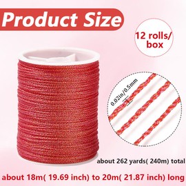 CABODYALS About 262 Yards 0.5MM 12 Colors 6 Ply Multicolor Metallic Cord Gold Silver Shimmer Thread Polyester Tinsel Glitter String Bulk Rolls for Sewing Making Crafts Christmas Bracelets DIY Supply