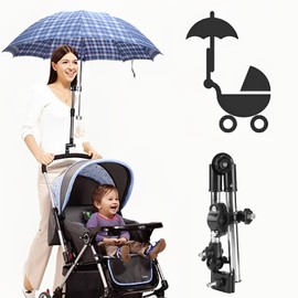 Umbrella Stand Umbrella Clamp, Umbrella Holder for Stroller Wheelchair, 360° Umbrella Clip for Chair Stretch Mount Stand Holder for Baby Stroller Pram Chair (Black)
