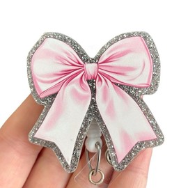 Glitter My Badge Valentine‚Äôs Day Pink bow coquette xoxo badge reel for nurse and hospital workers. Badge clip Badge pull - Retractable swivel clip with a 360 rotation. Great gift for coworker.:_I‚Äôm literally just a girl_Belt clip