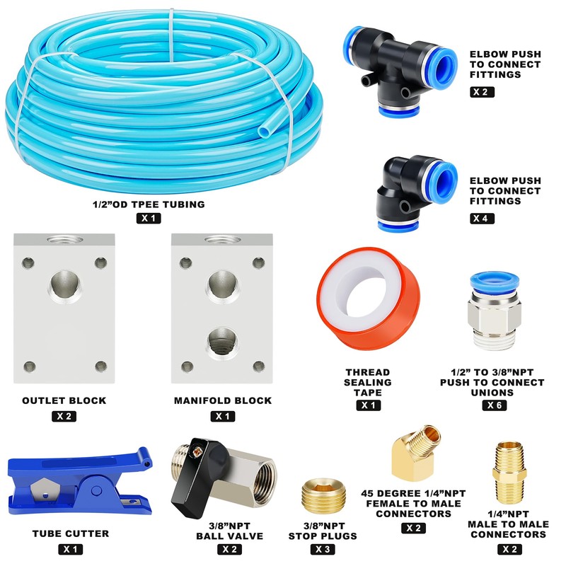 1/2″OD Compressed Air Piping System and Shop Air Line Kit