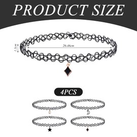 CYNOSURETECH 4 Pieces Women's Chokers, Lace Necklace, Elastic Retractable Necklace, Black Gothic Necklace, Pendant Necklace, Gift Necklace for Women
