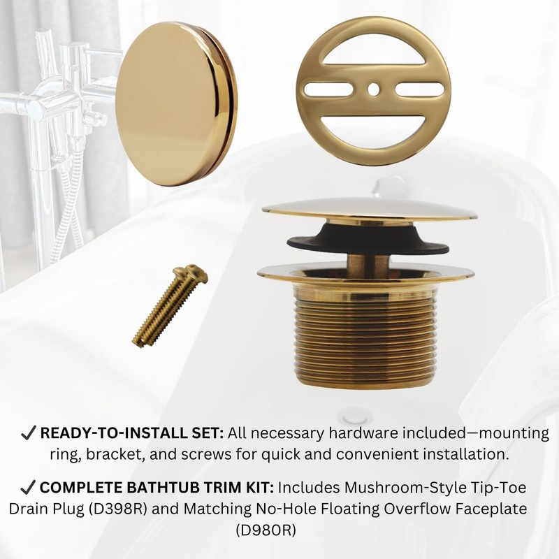 Westbrass Mushroom Tip-Toe Tub Trim Set with Floating Faceplate, Polished