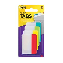 Post-it Tabs File Folder Tabs, 2" x 1.5", 24 Tabs, Blue, Green, Red, Yellow