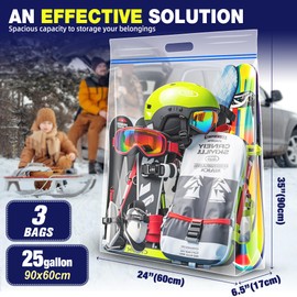 25 Gallon Jumbo Storage Bags, 35" x 24" Clear Plastic Zipper Bags with Handles, Extra Heavy Duty Large XL for Travel, Moving, Clothing, 3 Packs