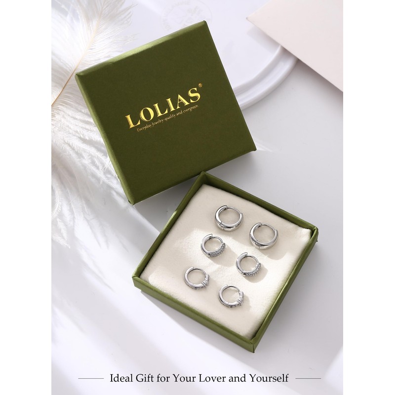 LOLIAS 3 Pairs Sterling Silver Hoop Earrings for Women Hypoallergenic