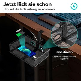 AceList 360° Under Desk Drawer Organiser Pencil Drawer, 360° Rotating Desk Organiser with 2 Cable Holes, Suitable for Home Office School, Black