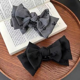 Imported New Women's Ribbon Ponytail Clip with Firm Hold Back of Head Clip, Grey Ribbon Ponytail 10ea