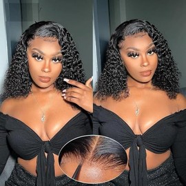 Glueless Deep Wave Bob Wigs Human Hair Pre Plucked Curly BOB Wig Human Hair 5x5 HD Lace Closure Wigs Human Hair Wigs for Women Black Deep Wave Pre Plucked Lace Wig Wear and Go 180 Density (10 Inch)