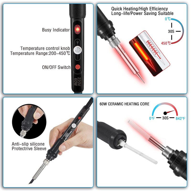 Soldering Iron Kit Electric with Switch 60W Adjustable Temperature200℃ -