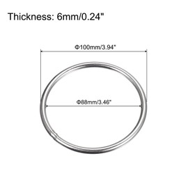 sourcing map Stainless Steel 304 O Rings, Pack of 4, 100 mm (3.94) Outer Diameter 6 mm Thickness, Multi-Purpose Metal Welded O Rings Round Rings