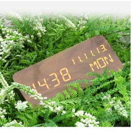 Pokanic Wood Digital Alarm Clock Desk Time, Date(MM/DD/YY), Day of The Week, Temperature, Nightlight Large LED Display Portable Lamp Bedroom, Office, School, Home, Livingroom, Room (Brown)