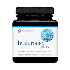 Youtheory Ácido hialurónico Plus - 60 cápsulas vegetarianas (suministro para 30 días) - Soporte para articulaciones y piel* - Ceramidas, vitamina C, b