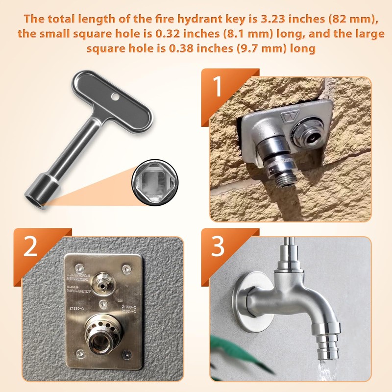 VIDABTE P1300-PART-13-KEY Fire Hydrant Wrench, Water Spigot Key for Wall