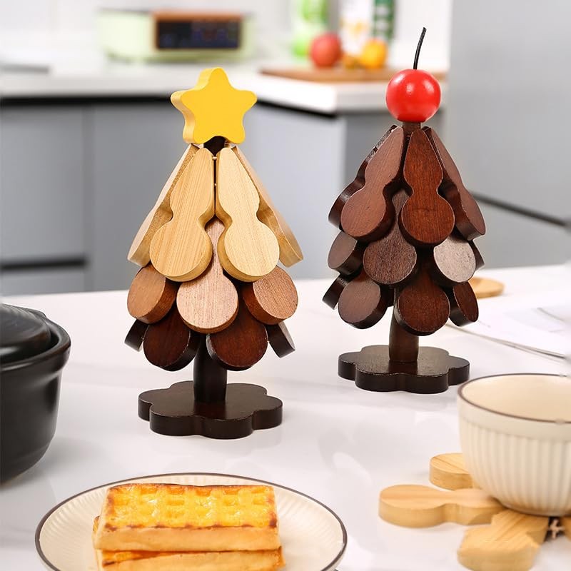 Tree Insulation Pad, Christmas Tree Shaped Tripod, Wooden Foldable Pot