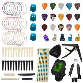 TTCR-II 72 Pcs Guitar Accessories Kit with Guitar Tuner, Guitar Capo,3 Set Guitar Strings,15 Guitar Picks, Guitar Pick Holder,3 in 1 String Winder,Guitar Bridge Pins, Guitar Saddle and Nuts etc.