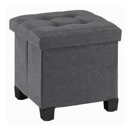 Apicizon 15 inches Small Storage Ottoman Cube, Foot Stool Foldable Storage Boxes with 4 Plastic Legs for Living Room Bedroom, Grey