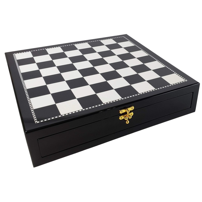 17 inch Black and White High Gloss Chess Storage Board