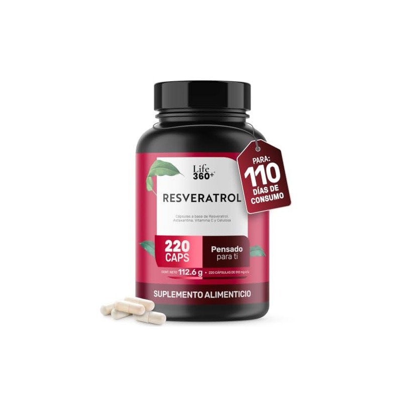 LIFE 360+ Resveratrol | Antioxidante | 220 cápsulas | 1024mg